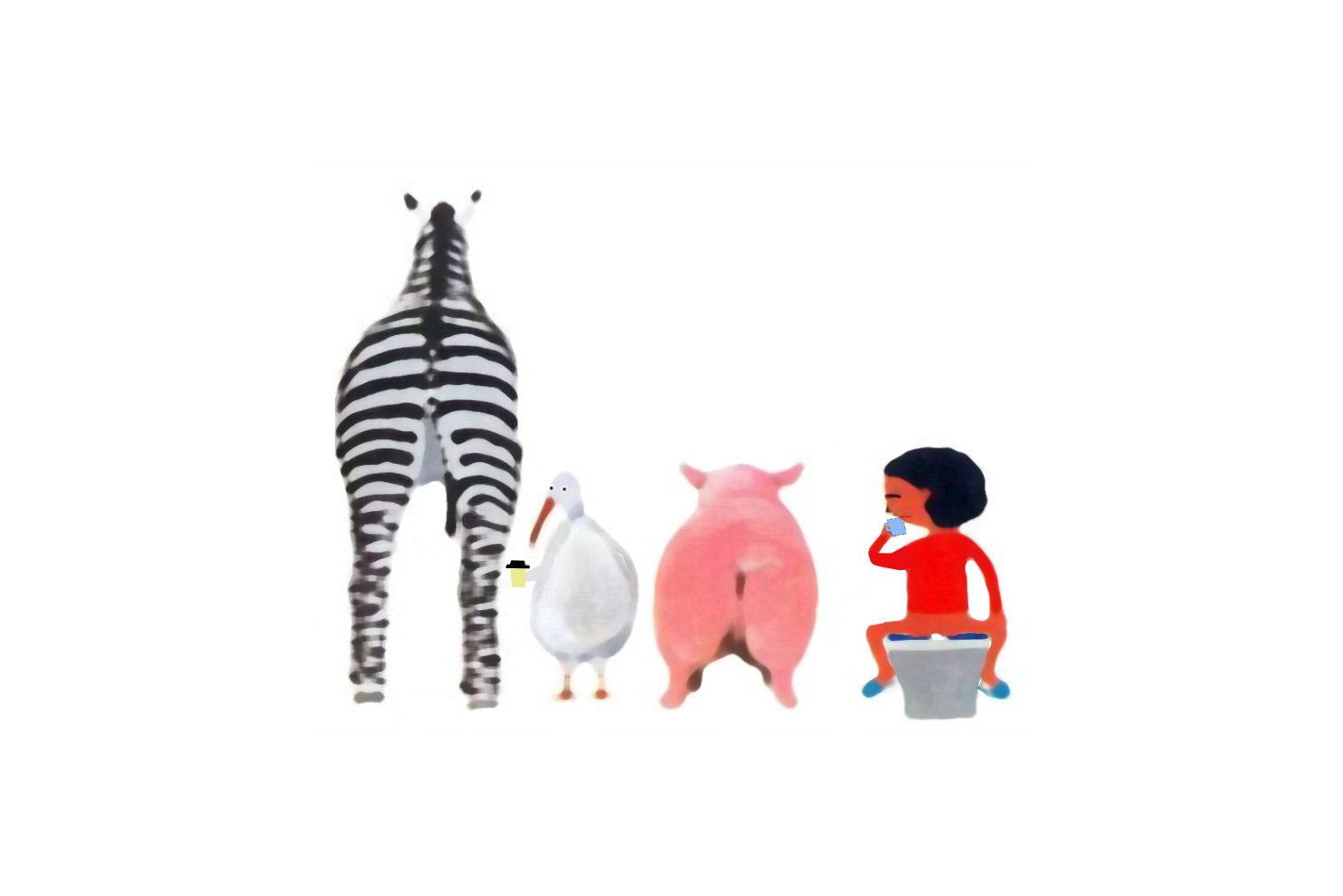 illustration zebra duck pig child drinking coffee pooping